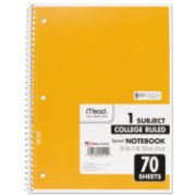 Picture of Mead® Spiral Bound Notebook, Perforated, College Rule, 10.5 x 7.5, White, 70 Sheets