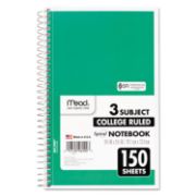 Picture of Mead® Spiral Bound Notebook, Perforated, College Rule, 9.5 x 5.5, White, 150 Sheets