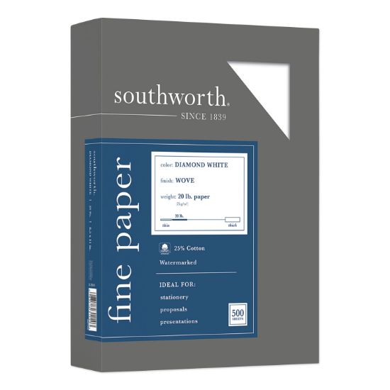 Picture of Southworth® 25% Cotton Diamond White Business Paper, 20lb, 95 Bright, 8 1/2 x 11, 500 Sheets