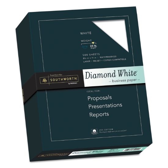 Picture of Southworth® 25% Cotton Diamond White Business Paper, 24lb, 95 Bright, 8 1/2 x 11, 500 Sheets