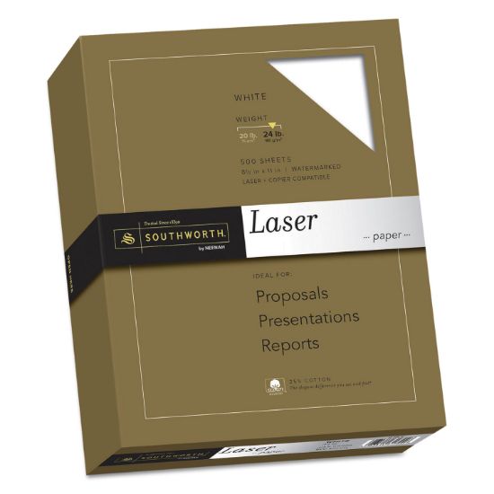 Picture of Southworth® 25% Cotton Laser Paper, 24lb, 95 Bright, Smooth Finish, 8 1/2 x 11, 500 Sheets