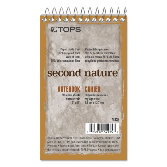 Picture of TOPS™ Second Nature Subject Wirebound Notebook, Narrow, 3 x 5, White, 50 Sheets