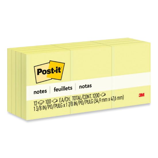 Picture of Post-it® Notes Original Pads in Canary Yellow, 1 1/2 x 2, 100-Sheet, 12/Pack