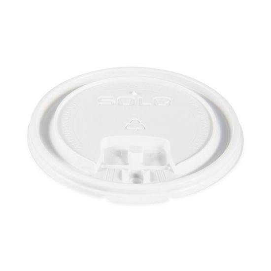 Picture of SOLO® Cup Company Lift Back & Lock Tab Cup Lids for Foam Cups, 16oz, White, 1000/Carton