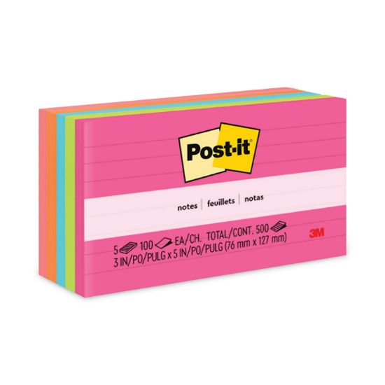 Picture of Post-it® Notes Original Pads in Cape Town Colors, 3 x 5, Lined, 100-Sheet, 5/Pack