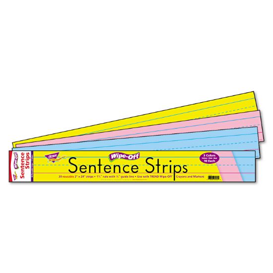 Picture of TREND® Wipe-Off Sentence Strips, 24 x 3, Blue/Pink, 30/Pack