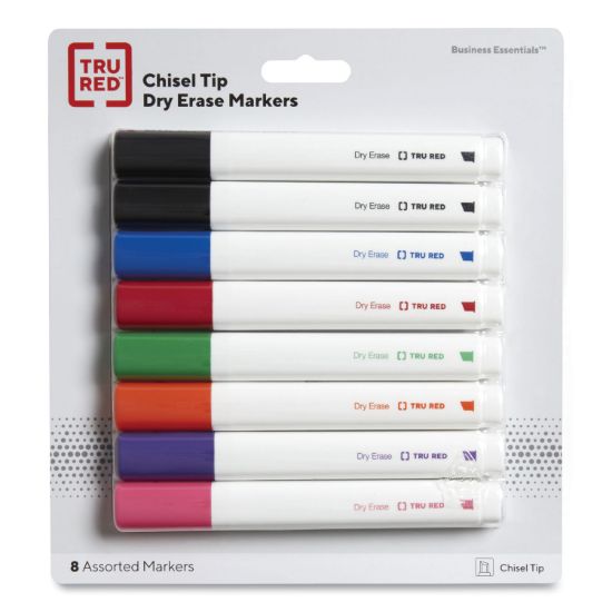 Picture of TRU RED™ Tank Style Dry Erase Marker, Medium Chisel Tip, Assorted Colors, 8/Pack