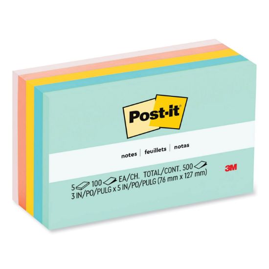 Picture of Post-it® Notes Original Pads in Marseille Colors, 3 x 5, 100-Sheet, 5/Pack