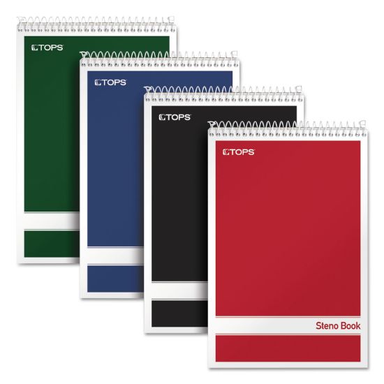 Picture of TOPS™ Steno Book w/Assorted Colored Covers, 6 x 9, White, 80 Sheets, 4 Pads/Pack