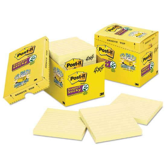 Picture of Post-it® Notes Super Sticky Canary Yellow Note Pads, Lined, 4 x 4, 90-Sheet, 12/Pack