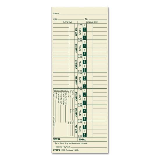 Picture of TOPS™ Time Card for Acroprint and Lathem, Weekly, 3 1/2 x 9, 500/Box