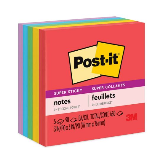 Picture of Post-it® Notes Super Sticky Pads in Marrakesh Colors, 3 x 3, 90-Sheet, 5/Pack