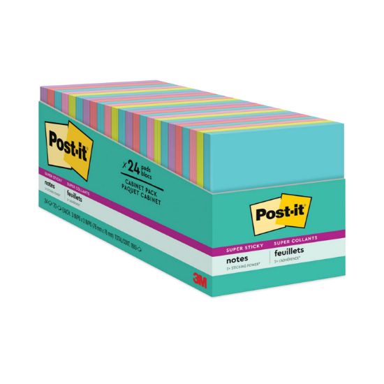 Picture of Post-it® Notes Super Sticky Pads in Miami Colors, 3 x 3, 70/Pad, 24 Pads/Pack