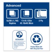 Picture of Tork® Advanced Xtra Soft Dinner Napkin,3-Ply,17x16 1/8,1/8 Fold,Bag-Pack,White,1740/Ct