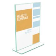 Picture of deflecto® Superior Image Premium Green Edge Sign Holder, Acrylic, 8 1/2 x 11 Insert, Clear