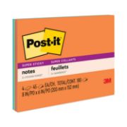 Picture of Post-it® Notes Super Sticky Super Sticky Meeting Notes in Rio de Janeiro Colors, 8 x 6, 45-Sheet, 4/Pack