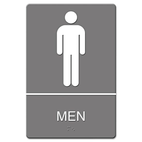 Picture of Headline® Sign ADA Sign, Men Restroom Symbol w/Tactile Graphic, Molded Plastic, 6 x 9, Gray