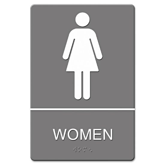 Picture of Headline® Sign ADA Sign, Women Restroom Symbol w/Tactile Graphic, Molded Plastic, 6 x 9, Gray