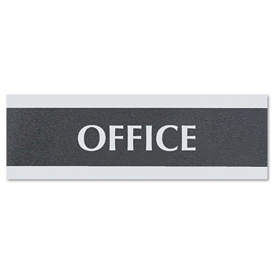 Picture of Headline® Sign Century Series Office Sign, OFFICE, 9 x 3, Black/Silver
