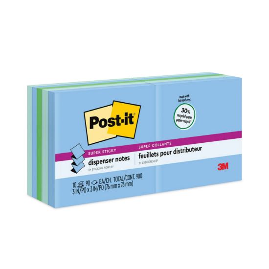 Picture of Post-it® Pop-up Notes Super Sticky Pop-up Recycled Notes in Bora Bora Colors, 3 x 3, 90-Sheet, 10/Pack