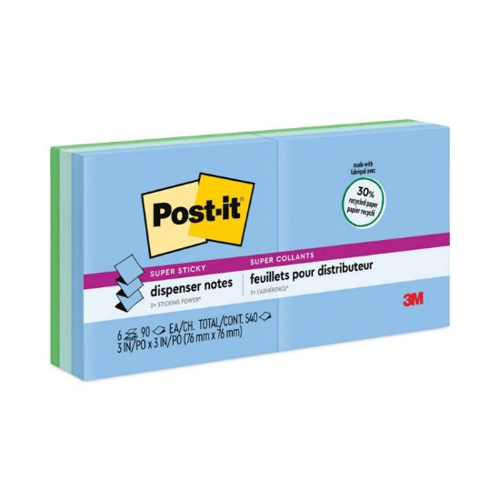 Picture of Post-it® Pop-up Notes Super Sticky Pop-up Recycled Notes in Bora Bora Colors, 3 x 3, 90-Sheet, 6/Pack