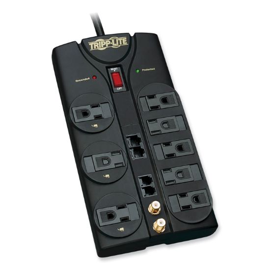 Picture of Tripp Lite TLP810NET Surge Suppressor, 8 Outlets, 10 ft Cord, 3240 Joules, Black