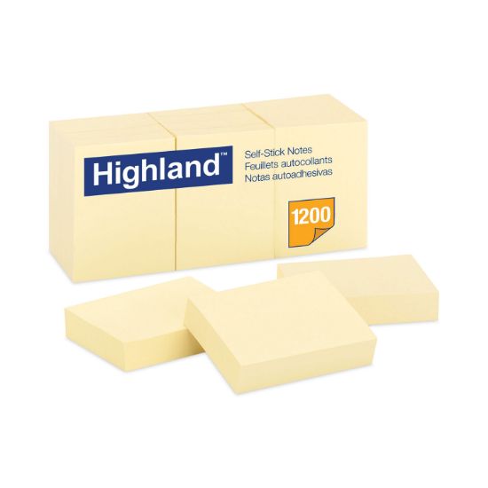 Picture of Highland™ Self-Stick Notes, 1 1/2 x 2, Yellow, 100-Sheet, 12/Pack