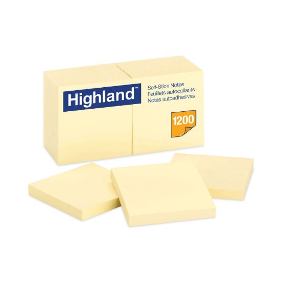 Picture of Highland™ Self-Stick Notes, 3 x 3, Yellow, 100-Sheet, 12/Pack