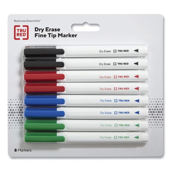 Picture of TRU RED™ Pen Style Dry Erase Marker, Fine Bullet Tip, Assorted Colors, 8/Pack