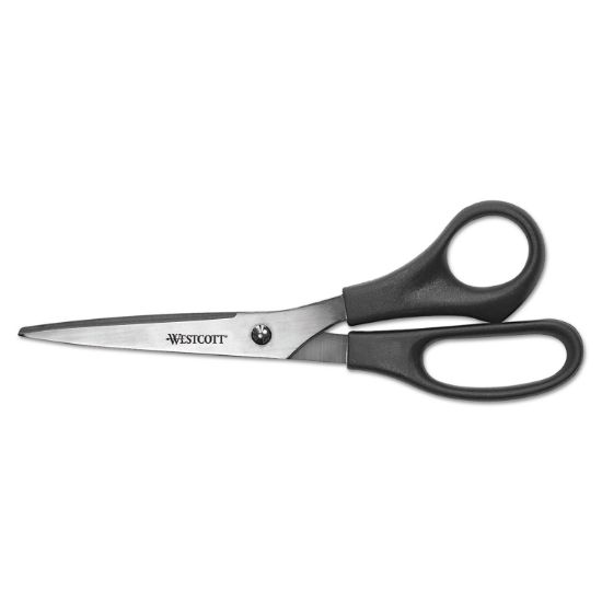 Picture of Westcott® All Purpose Stainless Steel Scissors, 8" Straight, 3 1/2" Cut, Pointed, Black