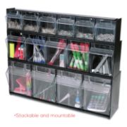 Picture of deflecto® Tilt Bin Plastic Storage System w/4 Bins, 23 5/8 x 6 5/8 x 8 1/8, Black