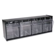 Picture of deflecto® Tilt Bin Plastic Storage System w/4 Bins, 23 5/8 x 6 5/8 x 8 1/8, Black