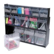 Picture of deflecto® Tilt Bin Plastic Storage System w/4 Bins, 23 5/8 x 6 5/8 x 8 1/8, Black