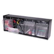 Picture of deflecto® Tilt Bin Plastic Storage System w/4 Bins, 23 5/8 x 6 5/8 x 8 1/8, Black