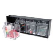 Picture of deflecto® Tilt Bin Plastic Storage System w/4 Bins, 23 5/8 x 6 5/8 x 8 1/8, Black