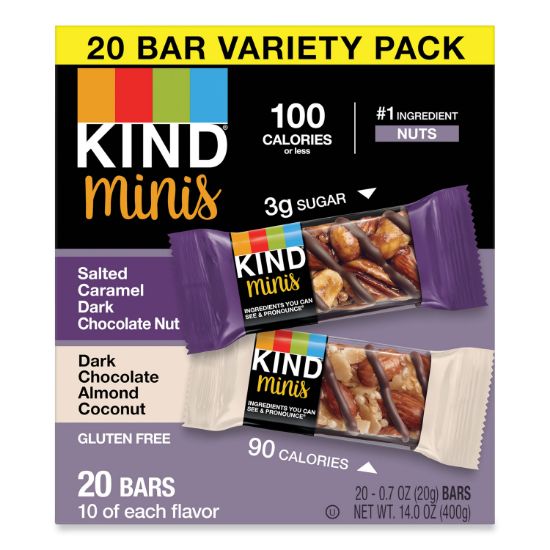 Picture of KIND Minis, Peanut Butter Dark Chocolate Peanut Butter, 0.7 oz, 20/Pack