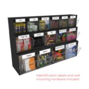 Picture of deflecto® Tilt Bin Plastic Storage System w/4 Bins, 23 5/8 x 6 5/8 x 8 1/8, Black