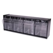 Picture of deflecto® Tilt Bin Plastic Storage System w/4 Bins, 23 5/8 x 6 5/8 x 8 1/8, Black