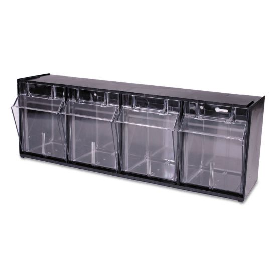 Picture of deflecto® Tilt Bin Plastic Storage System w/4 Bins, 23 5/8 x 6 5/8 x 8 1/8, Black