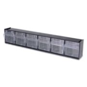 Picture of deflecto® Tilt Bin Plastic Storage System w/6 Bins, 23 5/8 x 3 5/8 x 4 1/2, Black