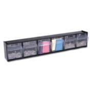 Picture of deflecto® Tilt Bin Plastic Storage System w/6 Bins, 23 5/8 x 3 5/8 x 4 1/2, Black