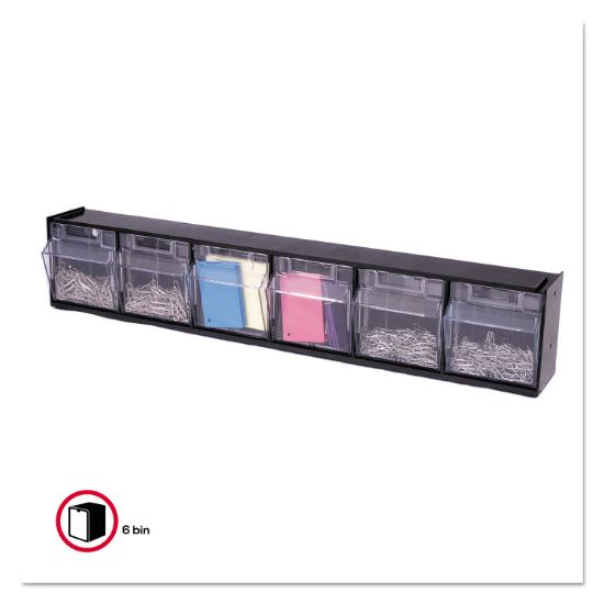 Picture of deflecto® Tilt Bin Plastic Storage System w/6 Bins, 23 5/8 x 3 5/8 x 4 1/2, Black