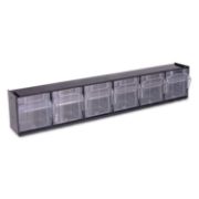 Picture of deflecto® Tilt Bin Plastic Storage System w/6 Bins, 23 5/8 x 3 5/8 x 4 1/2, Black
