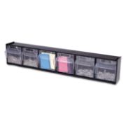 Picture of deflecto® Tilt Bin Plastic Storage System w/6 Bins, 23 5/8 x 3 5/8 x 4 1/2, Black