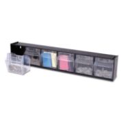Picture of deflecto® Tilt Bin Plastic Storage System w/6 Bins, 23 5/8 x 3 5/8 x 4 1/2, Black