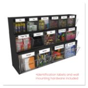 Picture of deflecto® Tilt Bin Plastic Storage System w/6 Bins, 23 5/8 x 3 5/8 x 4 1/2, Black