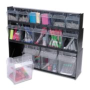 Picture of deflecto® Tilt Bin Plastic Storage System w/6 Bins, 23 5/8 x 3 5/8 x 4 1/2, Black