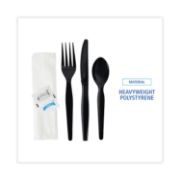 Picture of Boardwalk® 6-Pc. Cutlery Kit, Condiment/Fork/Knife/Napkin/Spoon, Heavyweight, Black, 250/CT
