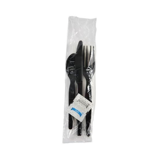 Picture of Boardwalk® 6-Pc. Cutlery Kit, Condiment/Fork/Knife/Napkin/Spoon, Heavyweight, Black, 250/CT