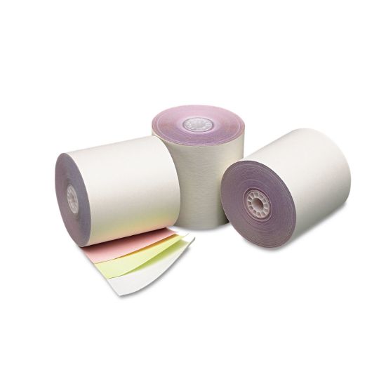 Picture of PM Company® Three Ply Cash Register/POS Rolls, 3" x 70 ft., White/Canary/Pink, 50/Carton
